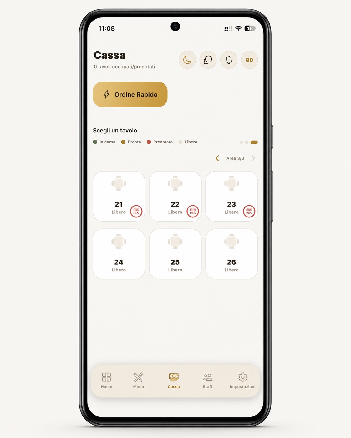 Schermata Forkix Dashboard Owner mostrata dentro uno smartphone Android